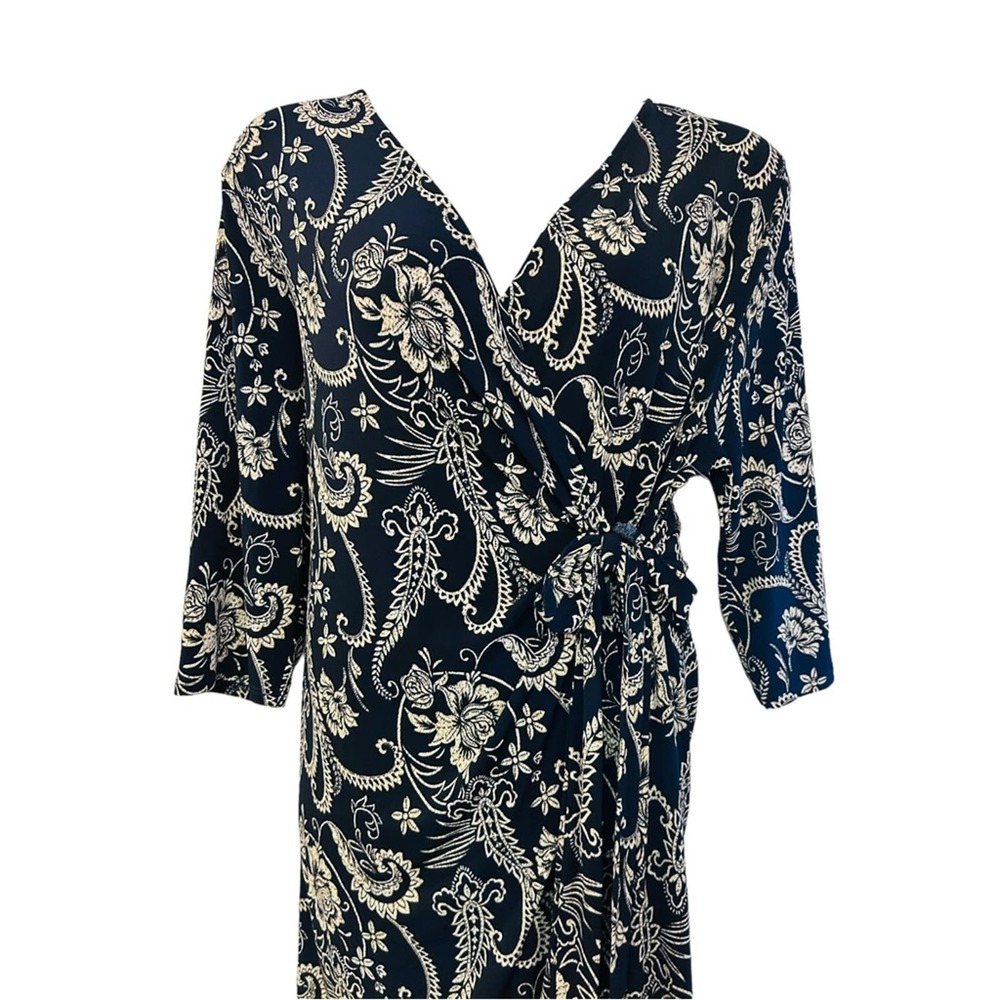 ⭐️Moci Purple Rain Navy Jersey Knit Floral Wrap Office Casual Date Night Dress - Picture 8 of 15